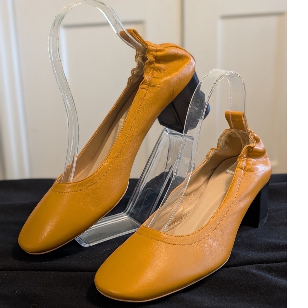 Everlane The Day Heel Womens 8 Mustard Yellow Italian Leather Block Heel Pumps - Picture 1 of 10